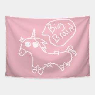 Big brain unicorn (white) Tapestry