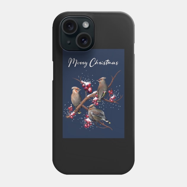 Bohemian Waxwings Christmas Card Phone Case by rainetteillus
