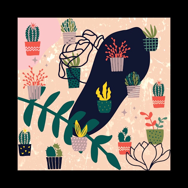 Cactus Plants Pattern Blue by FoxParadox