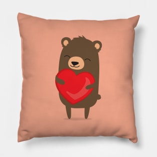 Cute cartoon bear holding heart. Pillow