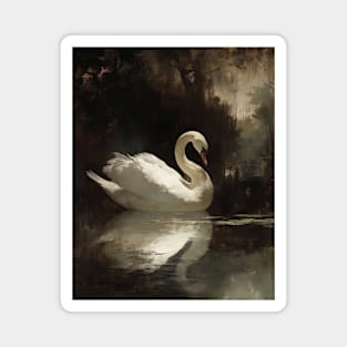 White Swan Dark Lake Magnet