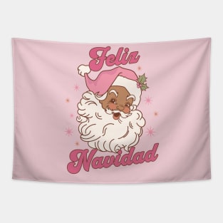 Feliz Navidad Pink Santa Spanish Christmas Tapestry