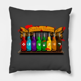 Zombie Perks Top Shelf Zombies Beware on Charcoal Pillow