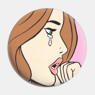 Brunette Crying Comic Girl Pin