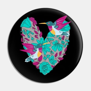 Flying Hummingbirds With Flowers Pin