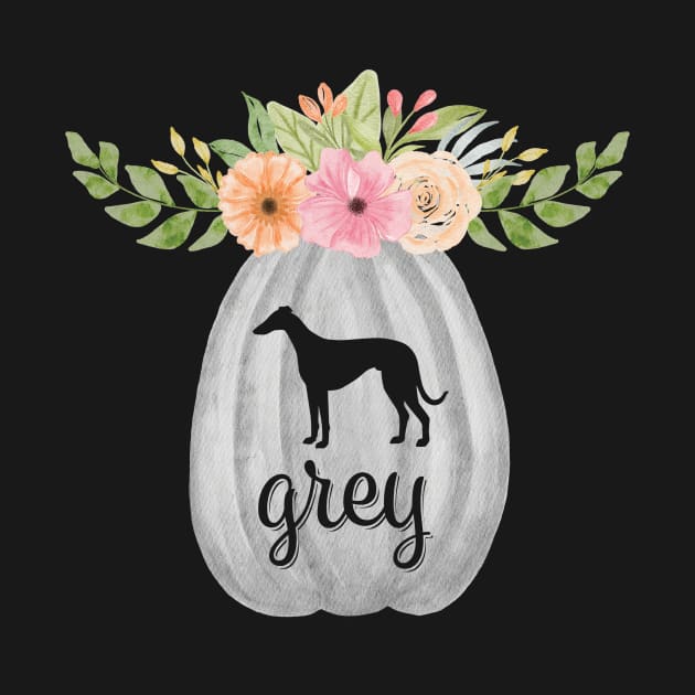 Greyhound Grey Pumpkin with Fall Flowers by Houndie Love