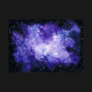 Watercolor Blue Nebula and Starry Sky T-Shirt