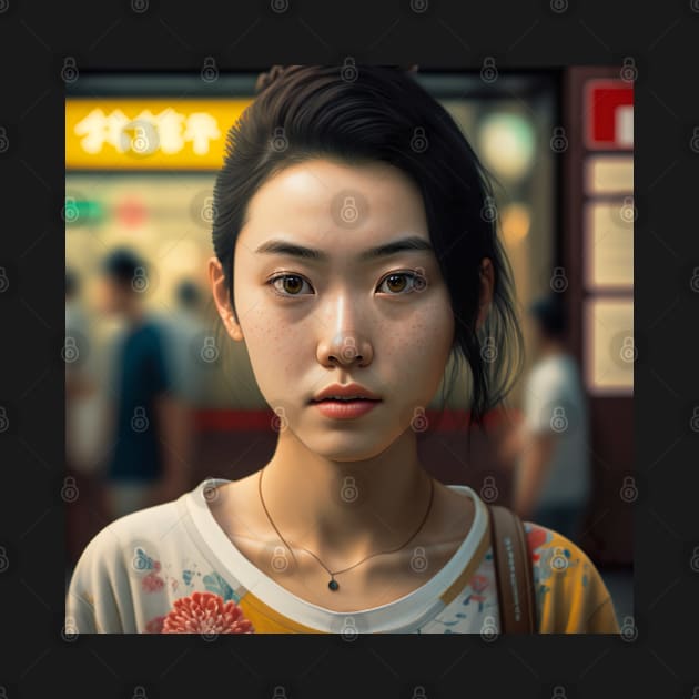 Japanese Woman Portrait in Tokyo Illustration Drawing by unrealartwork