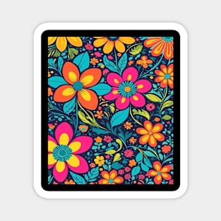 Flower Power Retro, Floral Pattern Graphic Design Magnet