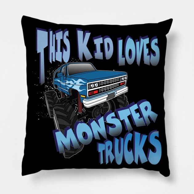 This Kid Loves Monster Trucks Son Daughter Toddler Birthday Gift Pillow by Envision Styles