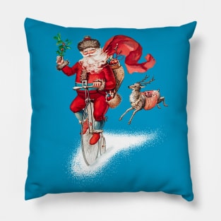 Santa Claus riding a penny farthing Pillow