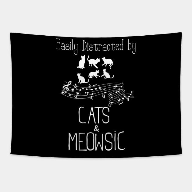 Cat pun “ easily distracted by cats and meowsic” Tapestry by BAB