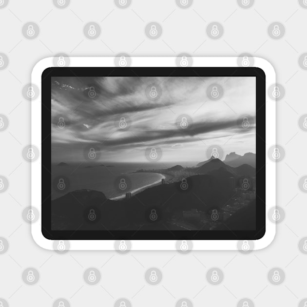 Rio de Janeiro's Copacabana Beach With Dramatic Sky in Black and White Magnet by visualspectrum