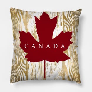 Canada Red Maple Leaf on Gold Wood Pillow