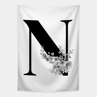 N alphabet Botanical cherry blossom sakura flowers Tapestry