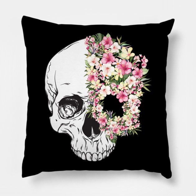 Exotic Flowers - Human Skull Pillow by treszure_chest