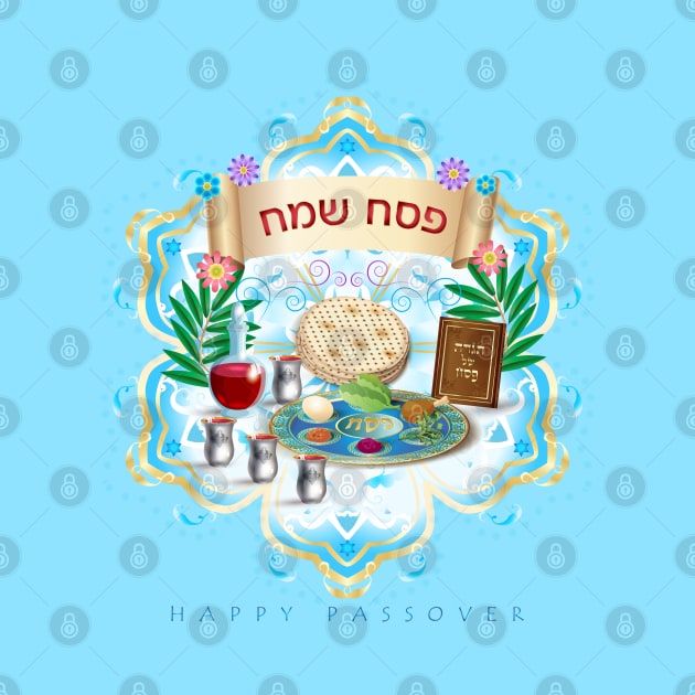 Happy Passover Festival Traditional Symbols Pesach Seder Decoration by sofiartmedia