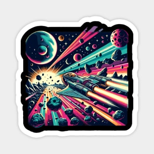 Asteroid Belt Odyssey: Retro Space Adventure Magnet