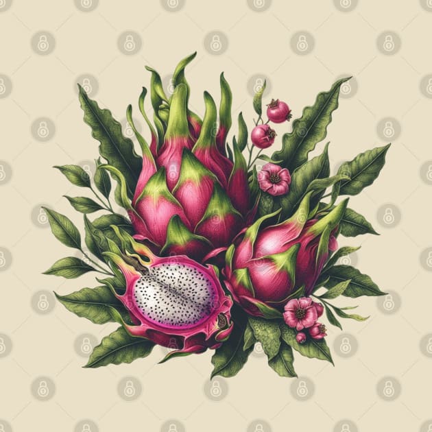 Vintage Dragon Fruit Botanical by Nancy 