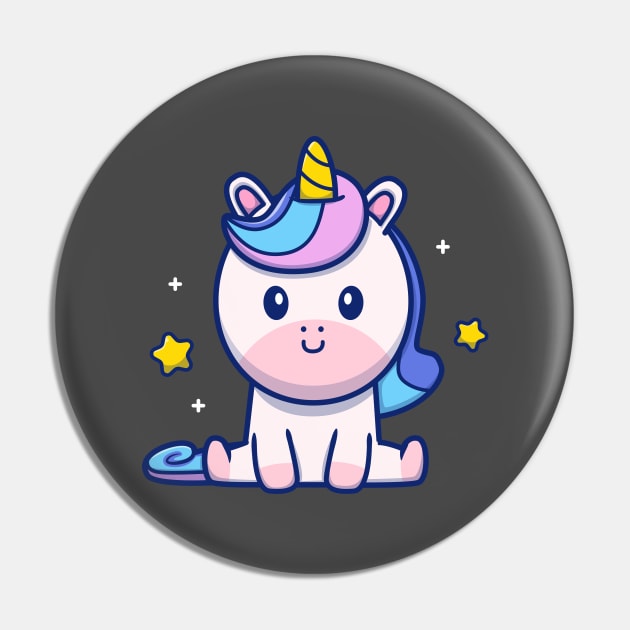 Cute Unicorn Sitting Cartoon Pin by Catalyst Labs