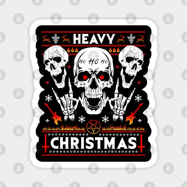 HEAVY CHRISTMAS Ugly Christmas Sweater Metalhead, Grunge, Death Metal, Guitarist, Drummer, Lead Singer, Satanic, Satan Claus Skull Pentagram Antichristmas Devil Skull Design Magnet by Frontoni