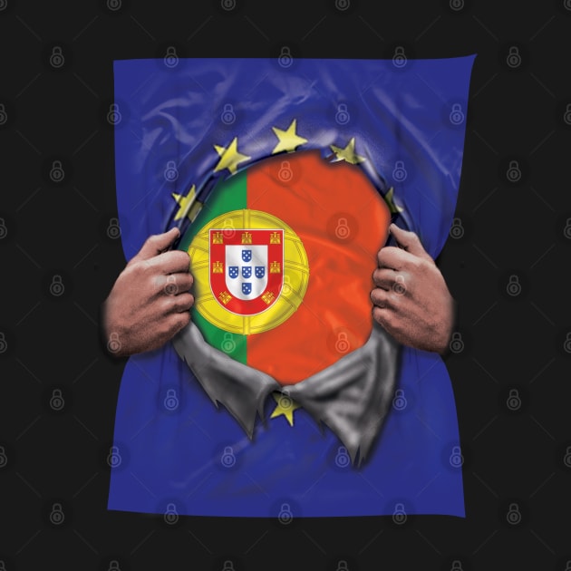 Portugal Flag European Union Flag Ripped Open - Gift for Portuguese From Portugal by Country Flags