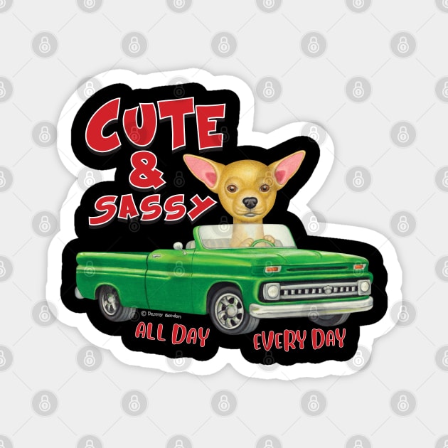 Classic Green Truck driven by a chihuahua dog on Chihuahua Driving Green Truck tee Magnet by Danny Gordon Art