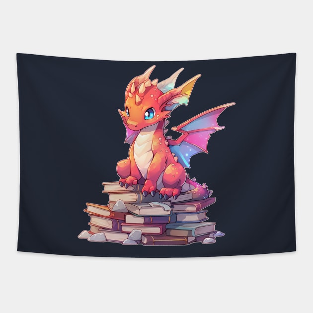 Book Lover Cute Red Dragon Tapestry by Seraphine