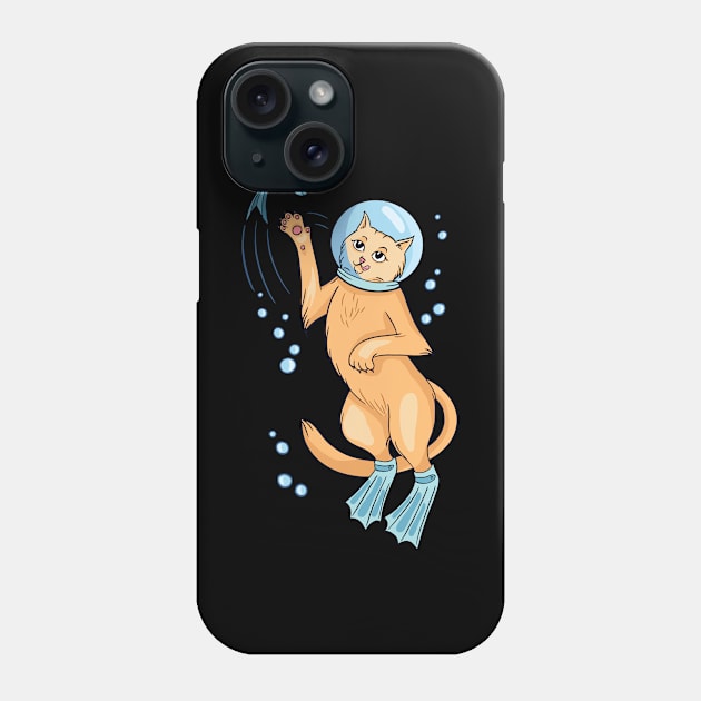 Diving Cat with Fish I Deep Diving I Heliox Scuba Diving Phone Case by schmomsen