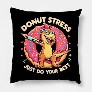 Rex Dinosaur Donut Stress Best Teacher Test day Pillow