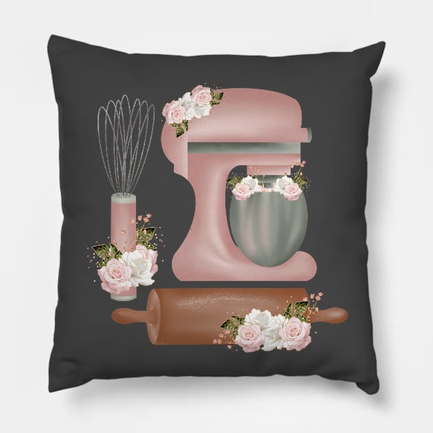 Pink Floral Baking Pillow by Created By EJF