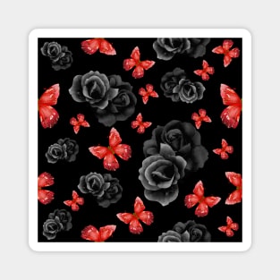 Black Roses and Red Butterfly Pattern Magnet