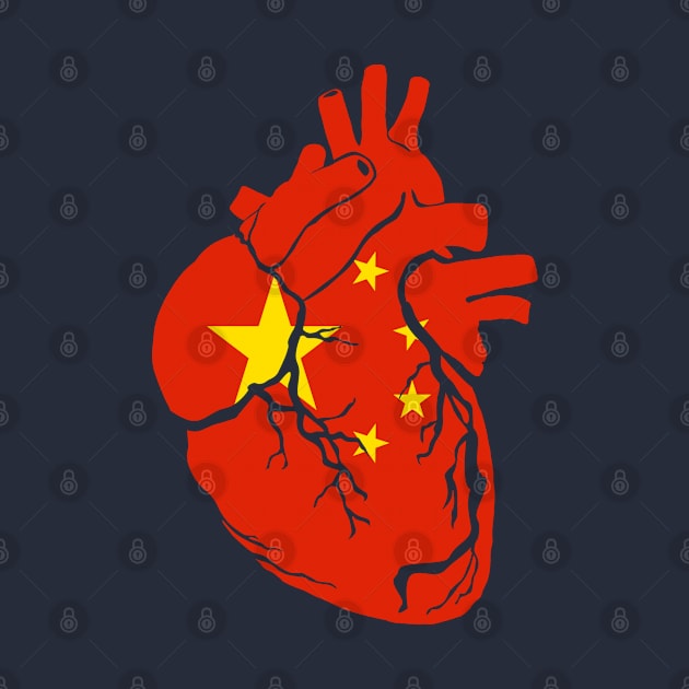 Anatomical heart design, China flag by Bun Art Store