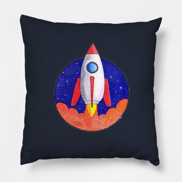 Rocket Pillow by ReneeDixonArt