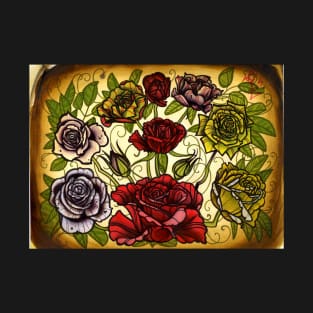 roses, rose tattoo flash sheet T-Shirt