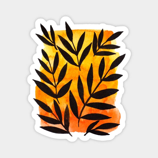 Black branches - orange background Magnet by wackapacka