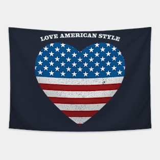 Patriotic USA Flag Heart Love American Style Distressed Tapestry