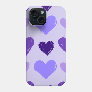 Purple Woodblock-Style Hearts Pattern Phone Case