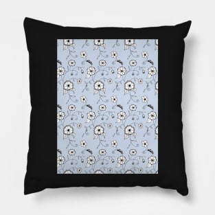 Whimsical flower pattern with a light blue background Pillow