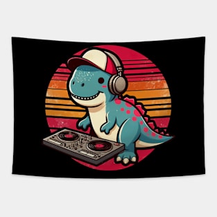 Funny Tyrannosaurus DJ in Headphones Retro Tapestry
