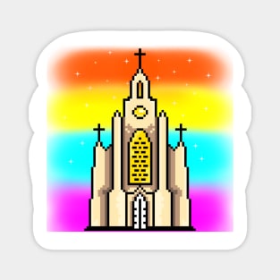 Rainbow church pixel art style Magnet