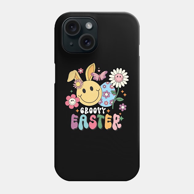 Retro Groovy Bunny Smile Happy Easter Day Hippie Trendy Phone Case by BuzzTeeStore