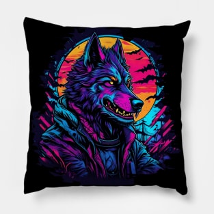 Synthwave Wolf Man Pillow