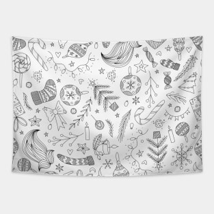 White Christmas Doodles Tapestry