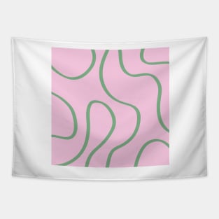 Green lines on a pink background Tapestry