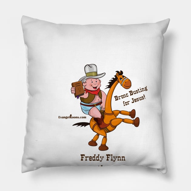 Fat Baby Cowboy Bronc Busting for Jesus! Pillow by Evangeltoons