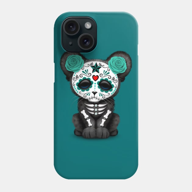 Teal Blue Day of the Dead Sugar Skull Panther Cub Phone Case by jeffbartels