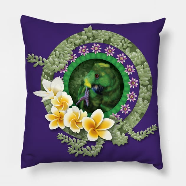 Amazon Parrot Yellow Nape Amazon Art Nouveau Pillow by TheStuffInBetween