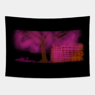 Abstract garden pink fog throw city building Tapestry