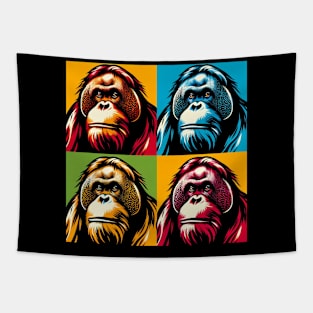 Prismatic Primate Panorama: Pop Art Orangutan Tapestry
